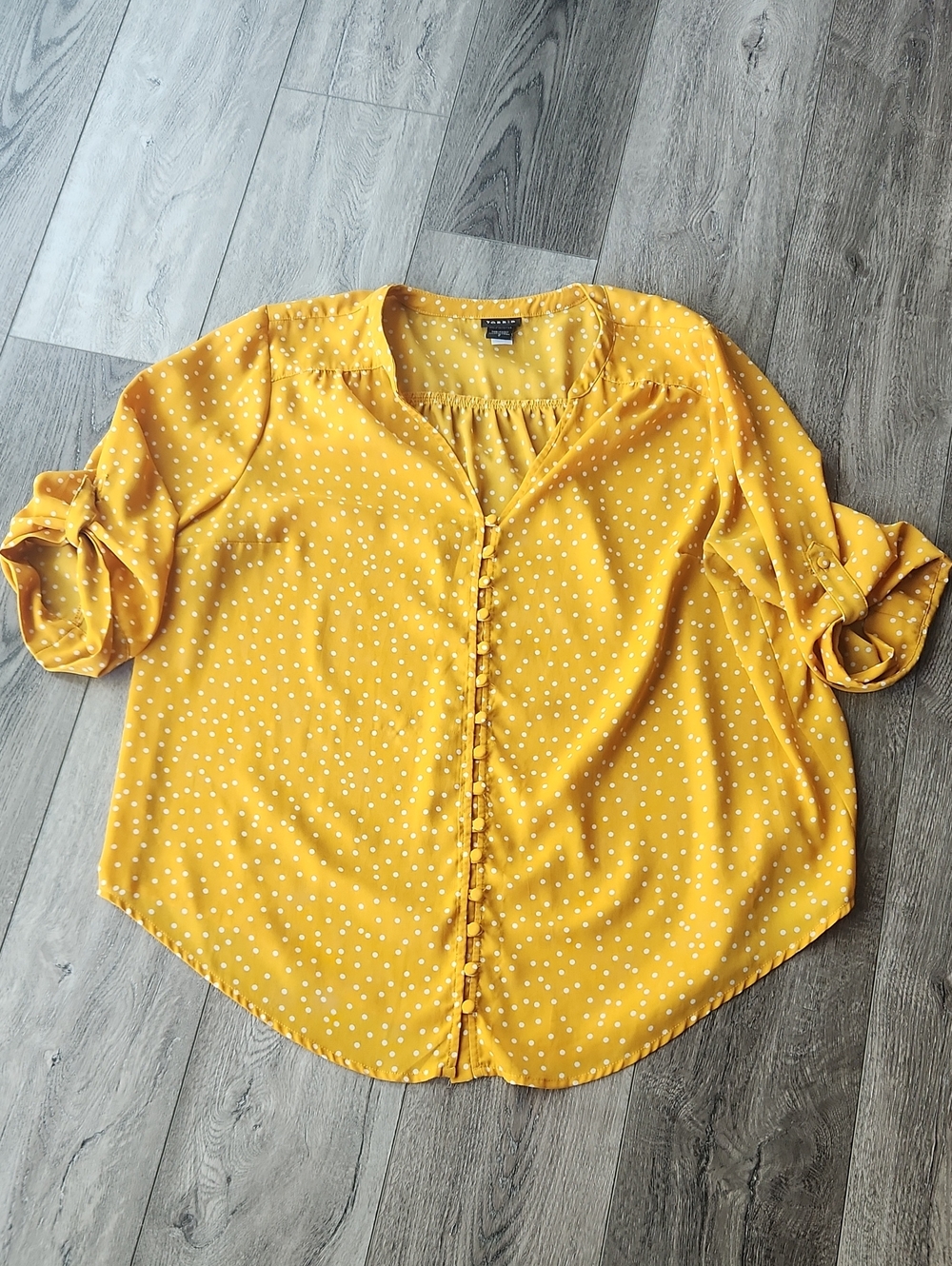 torrid Mustard Yellow Polka Dot Button-Front Blouse